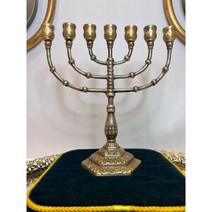 Vintage Brass Menorah Seven Branch Candlestick Judaica Home Decor